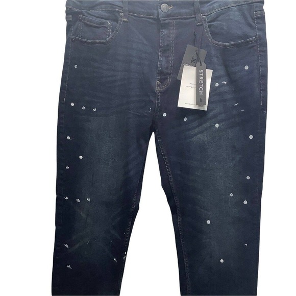 NWT mens london fog collection slim‎ 36x30 dark blue jeans paint splattered dots - Picture 5 of 9